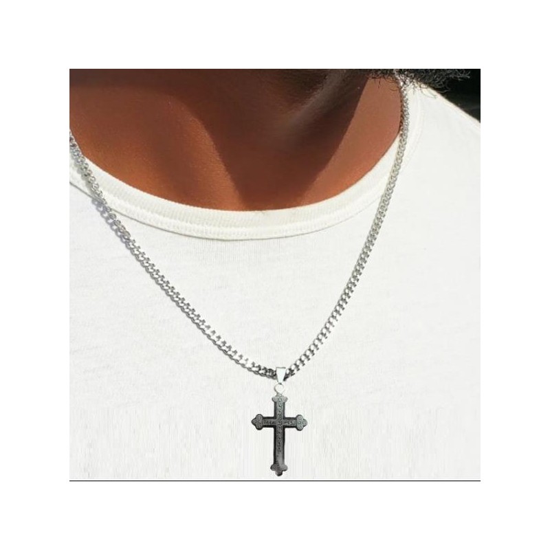 Collar acero hombre Cruz lisa moda tendencia joven