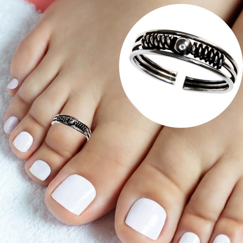 Anillo dedo de los pies adaptable plata de ley tres hilos envejecida
