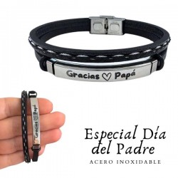 PULSERA ACERO Y CUERO DOBLE...